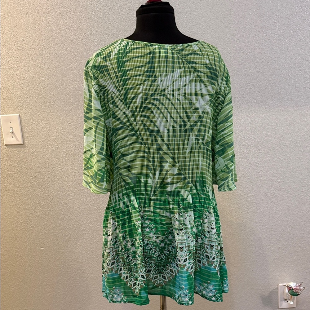 Catherines Green Patterned V-Neck Top with Beaded Trim - Picture 7 of 8